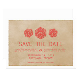 Red Grunge D20 Dice Gamer Save the Date einladen
