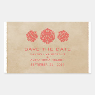 Red Grunge D20 Dice Gamer Save the Date Stickers