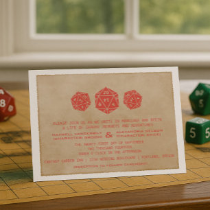 Red Grunge D20 Dice Gamer Wedding Einladung