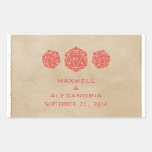 Red Grunge D20 Dice Gamer Wedding Stickers