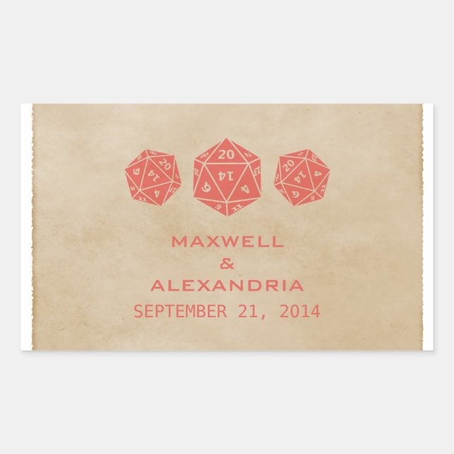 Red Grunge D20 Dice Gamer Wedding Stickers (Vorderseite)