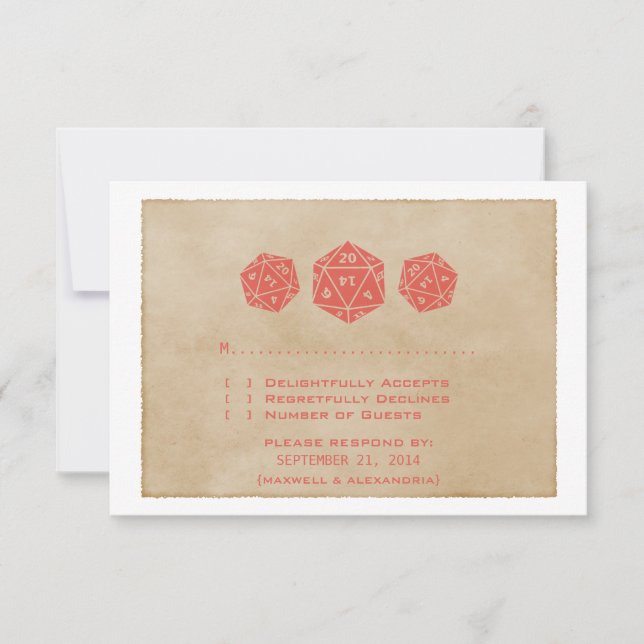 Red Grunge D20 Würfel Gamer Response Card RSVP Karte (Vorderseite)