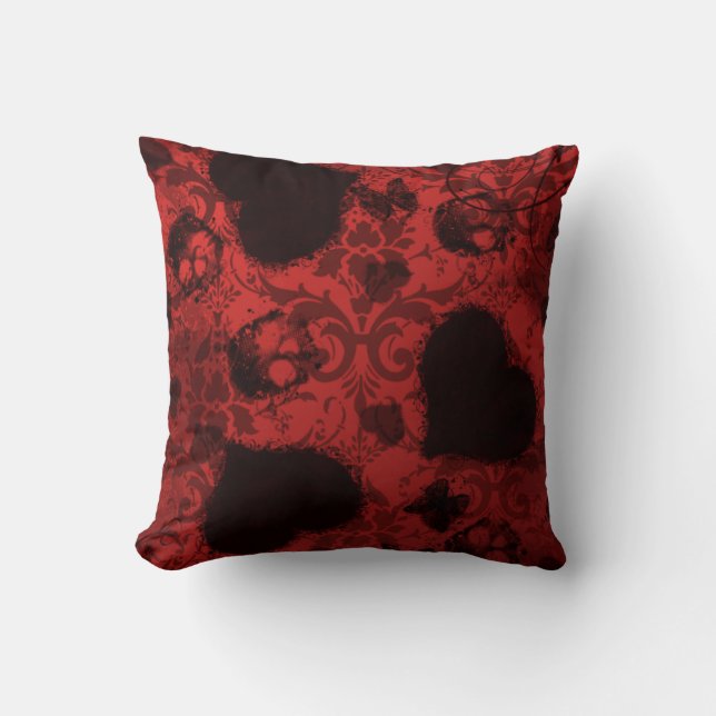 Red Grunge Damask Valentine Kissen (Vorderseite)
