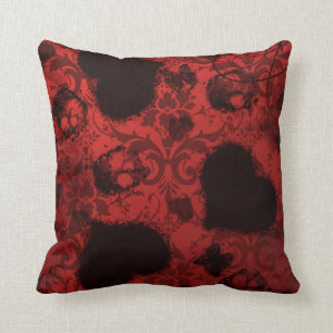 Red Grunge Damask Valentine Kissen