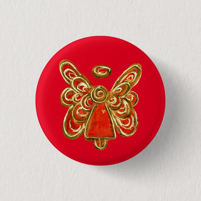 Red Guardian Angel Art Custom Holiday Button Butto (Vorderseite)