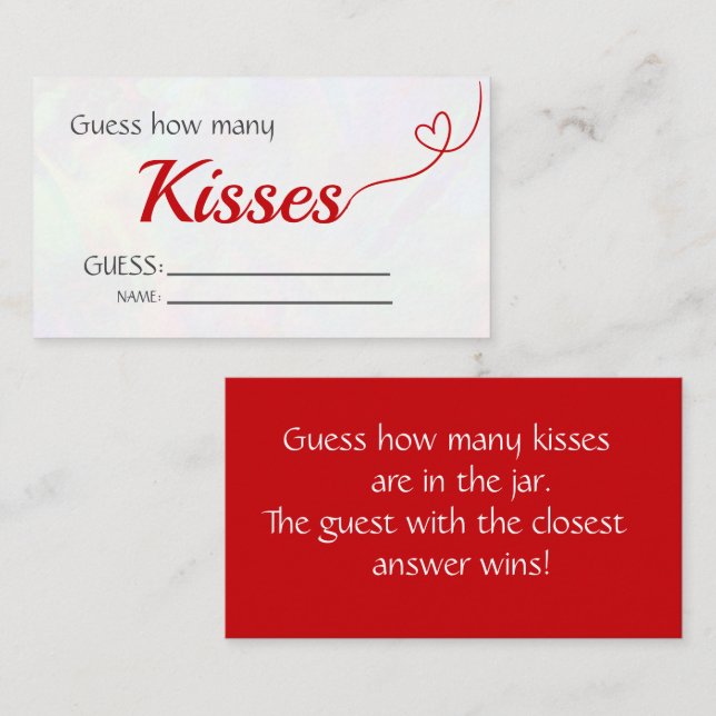 Red "Guess How many Kisses" Brautparty Game Begleitkarte (Vorne/Hinten)