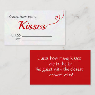 Red "Guess How many Kisses" Brautparty Game Begleitkarte