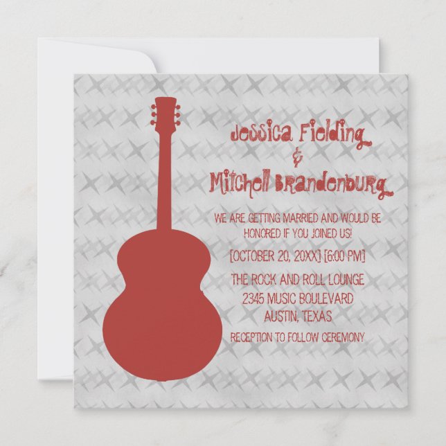 Red Guitar Grunge Wedding Einladung (Vorderseite)