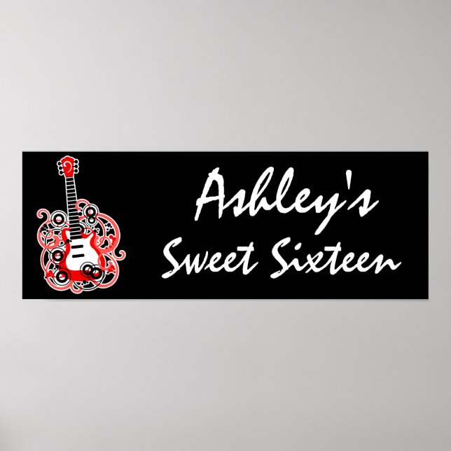 Red Guitar Rock Star Sweet 16 Banner Poster (Vorne)