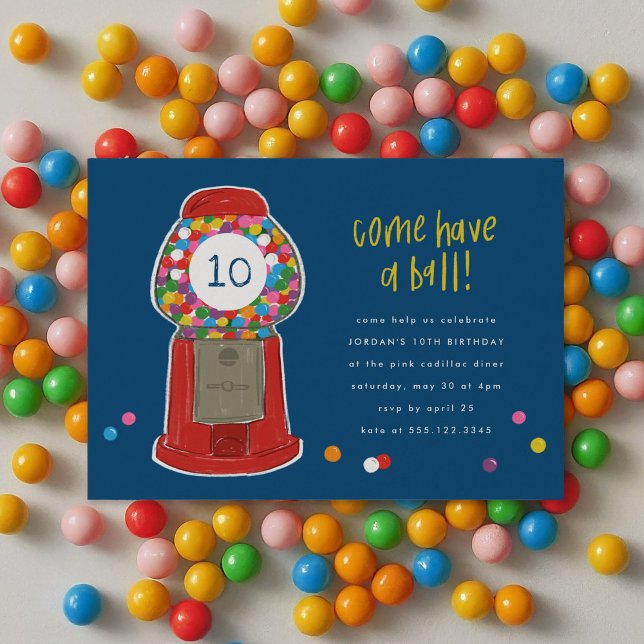 Red Gumball Machine Bonbons Kaugummi Geburtstag Einladung (Red Gumball Machine Candy Bubble Gum Birthday Invitation)
