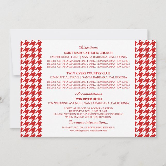 Red Hahnentrittmuster Information Card Einladung (Vorderseite)