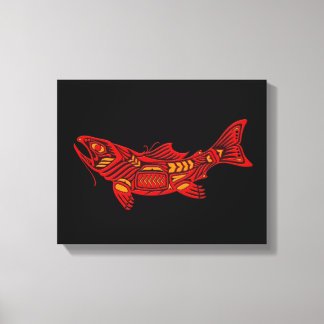 Red Haida Spirit Fish on Black Leinwanddruck