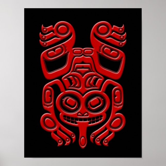 Red Haida Spirit Tree Frog auf Black Poster (Vorne)