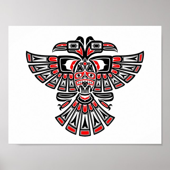 Red Haida Two Heart Bird auf Weiß Poster (Vorne)