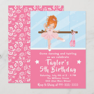 Red Hair Ballerina in Pink Tutu Geburtstag Einladung