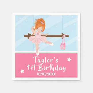 Red Hair Ballerina Pink Tutu Birthday Napkins Serviette