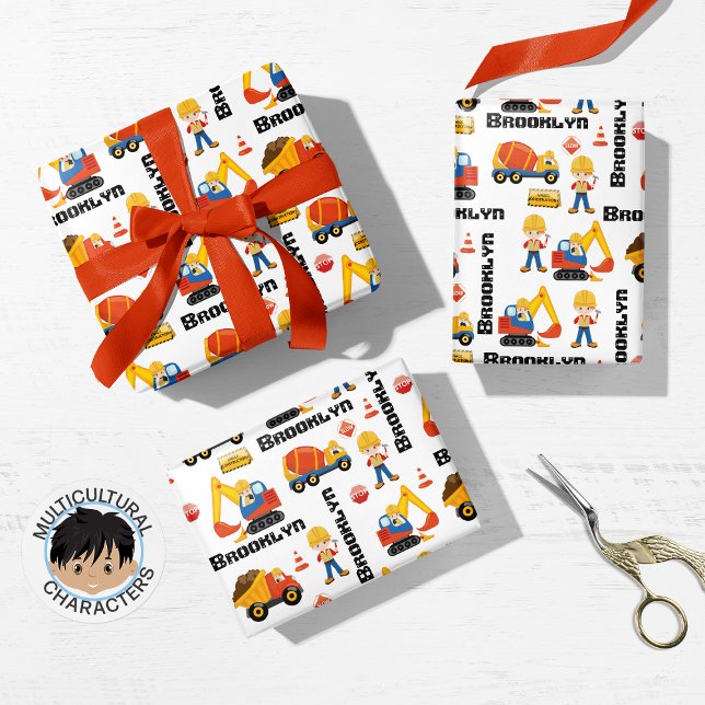 Red Hair Boy Construction Personalisiert Geschenkpapier Set (Von Creator hochgeladen)