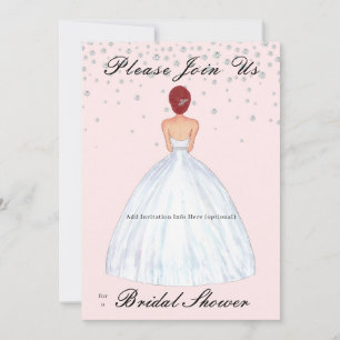 Red Hair Bride Illustration Diamonds Brautparty Einladung
