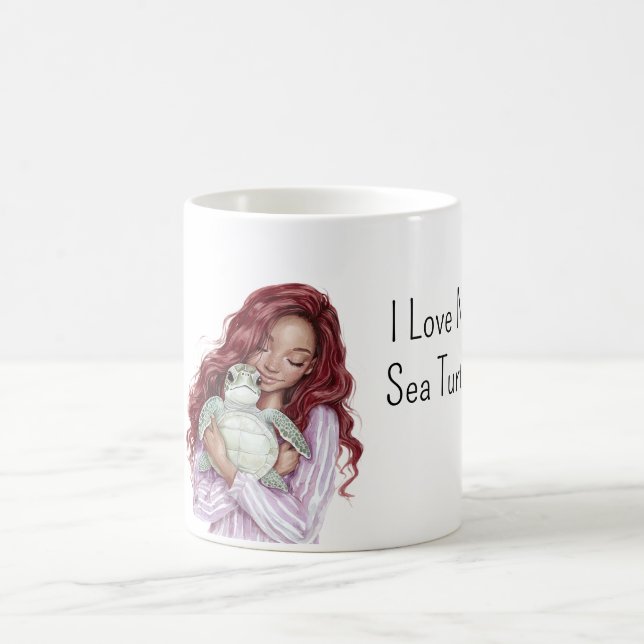 Red Hair Brown Girl Love Sea Turtle Kaffeetasse (Mittel)