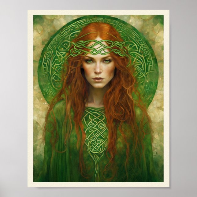 Red Hair Celtic Knot Headband Art Nouveau Frau Poster (Vorne)