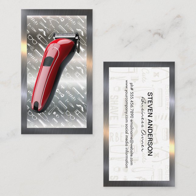 Red Hair Clippers | Barber Pattern | Metallgrenze Visitenkarte (Vorne/Hinten)