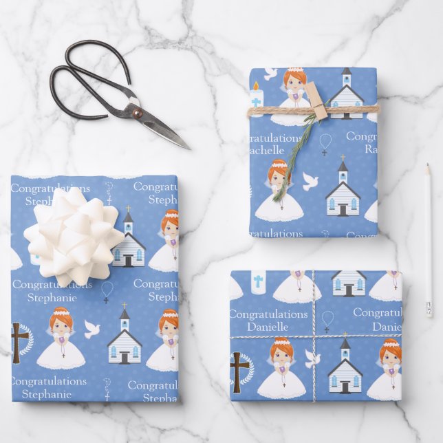 Red Hair First CommunityGirl Geschenkpapier Set (Vorderseite)