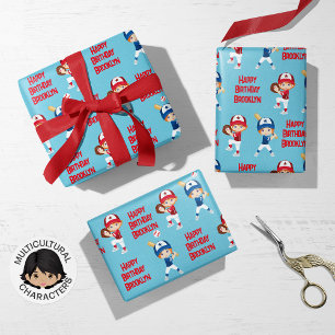 Red Hair Girl Baseball Personalisiert Geschenkpapier Set