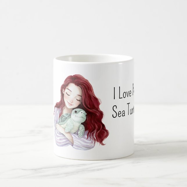 Red Hair Girl Love Sea Turtle Kaffeetasse (Mittel)