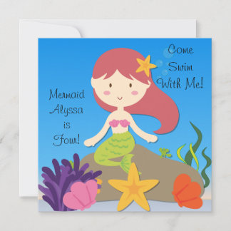 Red Hair Mermaid Custom Birthday Einladung