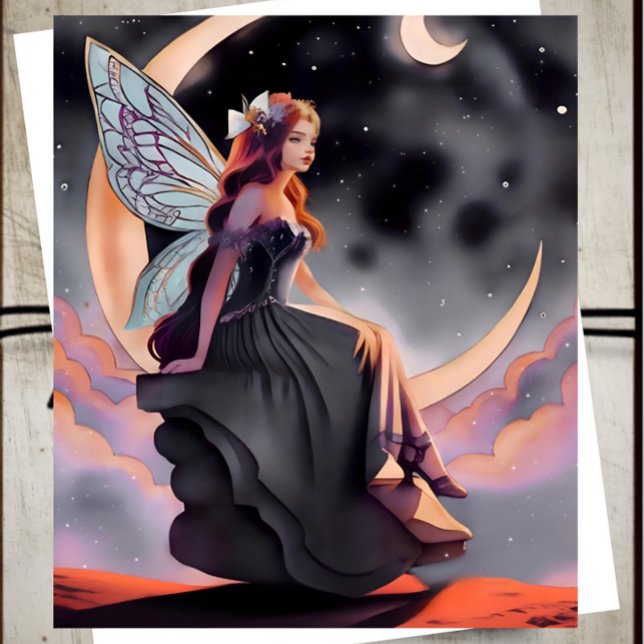 Red Hair Watercolor Moon Fairy Card Karte (Von Creator hochgeladen)