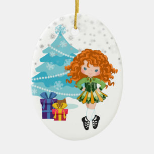 Red Haired Irish Dancer Winter Christmas Keramik Ornament