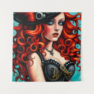 Red Haired Steampunk Woman Wandteppich