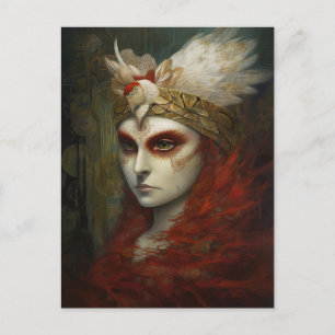 Red Haired Woman Feather Crown Postkarte