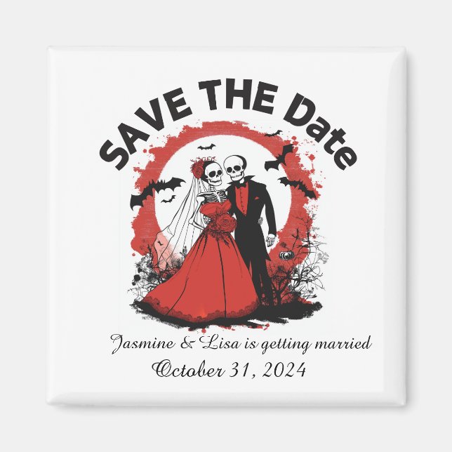 Red Halloween Wedding Save the Date Magnet (Vorne)