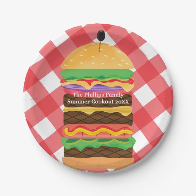 Red Hamburger Summer Cookie Party Custom Pappteller (Vorderseite)