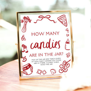 Red Hand Drain Guess Wie viele Candies Baby Dusche Poster