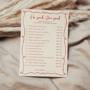 Red Hand Drawing Er sagte, sie sagte Brautparty Ca Einladung