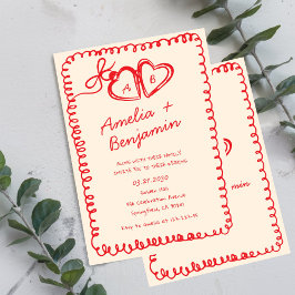 red hand drawn heart Whimsical Wedding Einladung