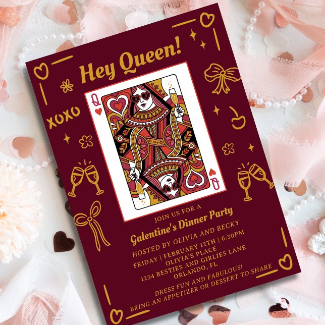 Red Hand Drawn Queen Of Hearts Galentine's Party Einladung (Von Creator hochgeladen)