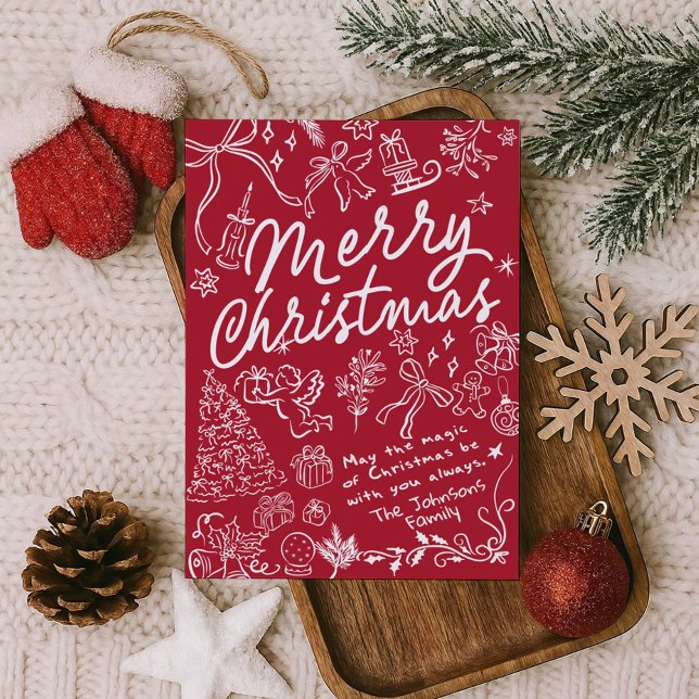 Red Hand gezogen Frohe Weihnachtskarte Feiertagskarte (Von Creator hochgeladen)