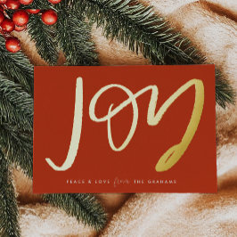 Red Hand Lettered Joy Gold Foil Holiday Card Folien Feiertagskarte