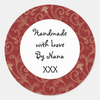 Red 'Handmade by' Weihnachtsaufkleber Runder Aufkleber