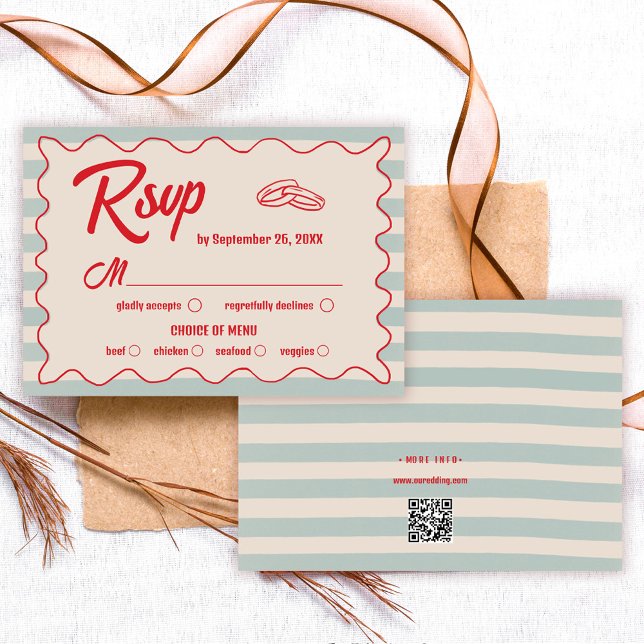 Red Handwriting Blue Watercolor Retro Wedding RSVP Karte (Von Creator hochgeladen)
