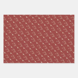 Red Handwriting Joy Hearts Christmas Geschenkpapier Set
