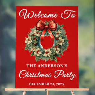Red Handwriting Script Weihnachts-Party Willkommen Acrylschild