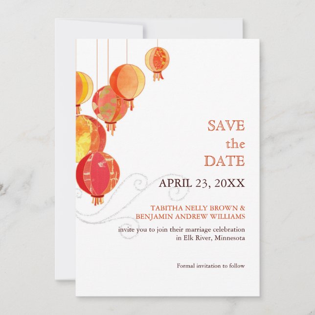 Red Hanging Lanterns Luxe Wedding Save the Date (Vorderseite)