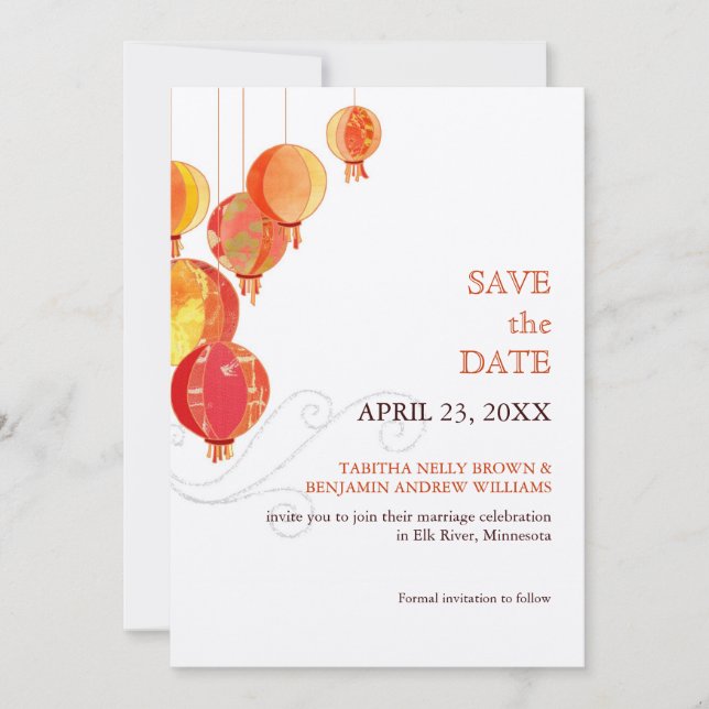 Red Hanging Lanterns Luxe Wedding Save the Date (Vorderseite)