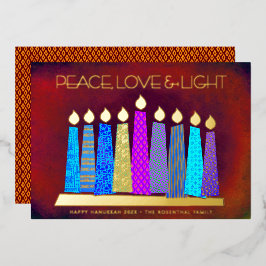 Red Hanukkah Candles Peace Liebe Light Folien Feiertagskarte