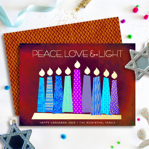 Red Hanukkah Candles Peace Liebe Light Folien Feiertagskarte