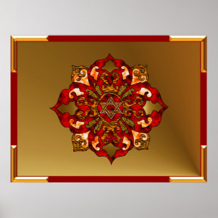 Red Hanukkah Mandala Poster